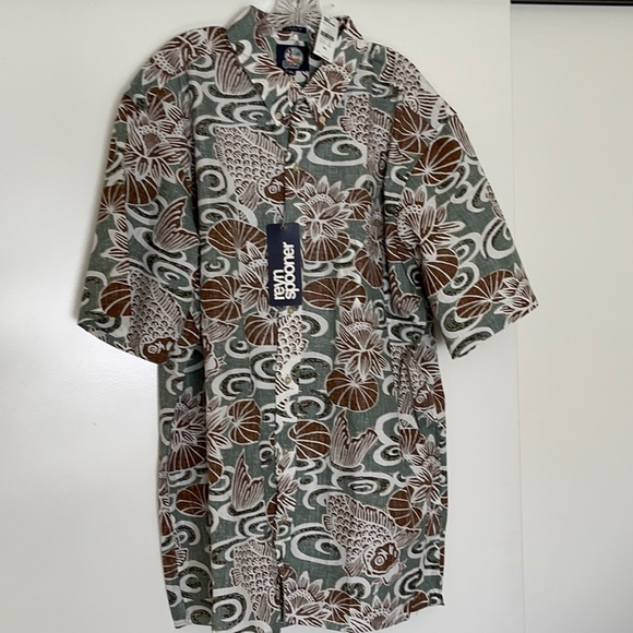 REYN SPOONER Green and Brown Floral Button Down HAWAIIAN SHIRT NEVER WORN 3X - Picture 8 of 11